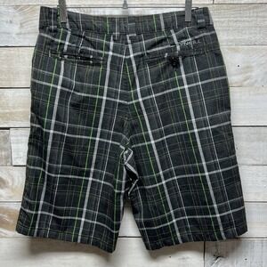 Oneill Shorts Men 33 Green Gray Plaid 11" Triumph Chino Pockets Surfer Skater‎
